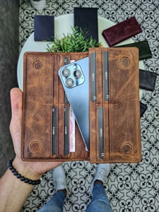 Phone Holder Genuine Leather Long Vintage <b>Waterproof</b> <b>Wallet</b> Clutch Bag Open Closure Brown Christmas Gift LSW-0016 - Product Image 2