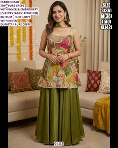 Conjunto Sharara para Mujer Emerald Noor - Crepé Largo Hasta el Suelo, Traje Tradicional para Bodas y Fiestas - Product Image 1