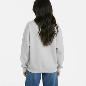 Sudadera Oversize de Cuello Redondo para Mujer, Diseño con Letras Estampadas en Gris, Mezcla de Algodón, Tejido de Punto, Ropa Casual de Otoño - Product Image 6