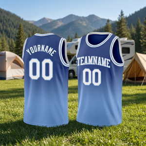 Conjunto de Uniforme de Baloncesto Sublimado Personalizado, Azul y Blanco, Nombre del Equipo, Número 00, Cuello en V, Sin Mangas, Unisex, Transpirable, de Poliéster - Product Image 4