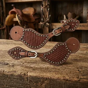 High on Demand <b>Leather</b> Western Horse Saddle Boot Spur Straps Hand <b>Tooled</b> Available At Best Market Price - Product Image 5