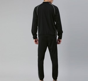 Ensemble de survêtement noir pour homme, manches longues, fermeture éclair, couleur unie, col montant, style sportif, respirant, coupe régulière, pour l'automne - Product Image 2