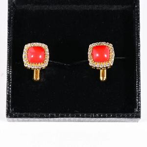 Boutons de manchette en pierre naturelle orange, dorés et polis, accessoires formels élégants pour homme, pour mariage, fête, cadeau pour le marié et les garçons d'honneur, Rafay - Product Image 3