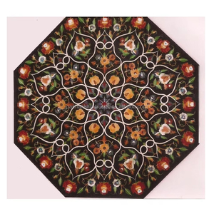 Table de salon en marbre blanc pur, forme octogonale, incrustée de motifs floraux, d'un aspect magnifique, idéale pour la décoration de la maison et des hôtels. - Product Image 3