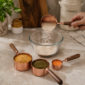 Copper Measuring Cups Set with Wooden Handles 1/3 1/4 1/2 1 Cup <b>Kitchen</b> Baking Tools Heat Resistant Copper Measuring Cups - Product Image 4