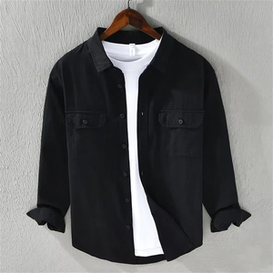 Camisa de mezclilla informal para hombre, camisa azul de manga larga con botones para uso diario, ropa de calle, viajes al aire libre y estilo informal moderno - Product Image 4