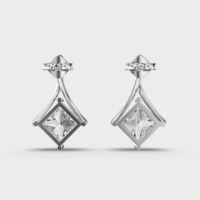Boucles d'oreilles pendantes en diamant taille princesse cultivé en laboratoire certifié IGI, en argent sterling 925 massif, avec griffes en V torsadées