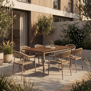 Juego de Comedor Moderno para Exteriores con Mesa Rectangular y Seis Sillas con Respaldo Sólido para Muebles de Hogar - Product Image 4