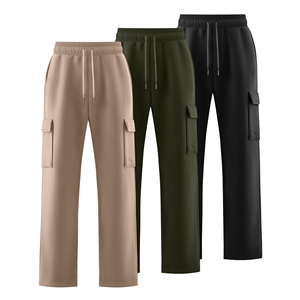 Men's 100% Cotton Drawstring Cargo Sweatpants Elastic Waist Multiple Pockets Casual Midweight Autumn Cargo Trousers For Sale - Product Image 5