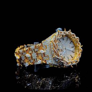 Reloj de Cuarzo con Moissanita, Lujoso, con Correa de Acero Inoxidable Dorado de 20 mm, Cristal de Zafiro, Analógico, para Hombre, Estilo Hip Hop - Product Image 3