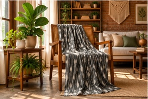 Hand Block Printed Eco-Friendly Lightweight <b>Charcoal</b> Grey White Stripe Pure Cotton Fabric Wholesale Indian Artisan Home Decor - Product Image 2