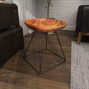 Tabouret en bois et fer artisanal offrant un caractère unique, une texture naturelle et une construction en fer robuste - Product Image 5