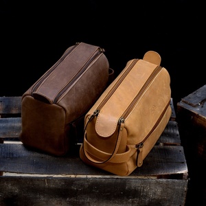 Kit de monograma Dopp de cuero genuino de estilo Vintage de alta calidad para hombre, personalizado para bolso, cierre de cremallera, padrinos de boda - Product Image 6