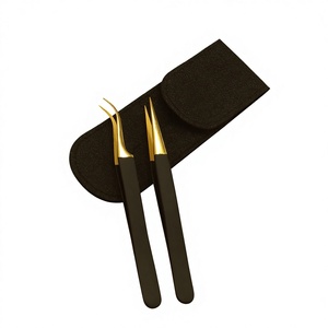Gold-Plated Eyelash Tweezers Precision Angled Tip Smooth Surface for <b>Lash</b> Application better visibility and access - Product Image 1
