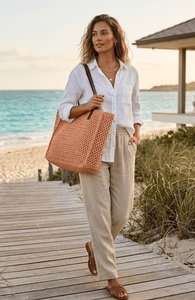 Sac fourre-tout en paille au crochet, couleur unie, style bohème, fermeture éclair, écologique, sac à main d'été pour femme - Product Image 2