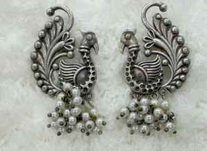 Pendientes de plata alemana oxidada hechos a mano de estudio de moda OM, joyería de diseño étnico para mujer, aspecto plateado duradero ligero, Multi - Product Image 2