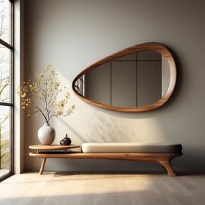 Irregular Wooden Framed <b>Wall</b> <b>Mirror</b> Contemporary Eco-Friendly Decorative <b>Hanging</b> <b>Mirror</b> Asymmetrical Home Decor Living Dining - Product Image 1