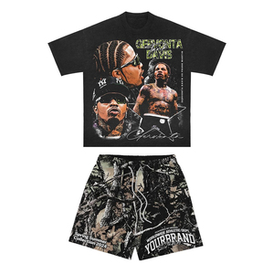 Conjunto Deportivo de 2 Piezas para Hombre, Estilo Urbano, Ecológico, de Invierno, con Camiseta de Poliéster/Algodón y Pantalones Cortos de Malla - Product Image 5