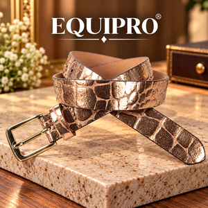 เข็มขัดหนังแท้ลายสัตว์ Equipro Metallic แบบกลับด้านได้ สไตล์ตะวันตก วินเทจ ทรงเรียว หัวเข็มขัดสี่เหลี่ยมสีเงิน ลำลอง ลายวัว - Product Image 2