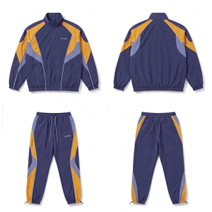 Ensemble de survêtement homme personnalisé avec logo, blocs de couleur, veste coupe-vent vintage et pantalon, 2 pièces, tenue de sport en nylon, pour la course, vente en gros OEM - Product Image 1