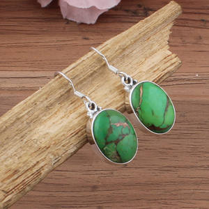 Boucles d'oreilles de luxe en cuivre vert naturel, argent sterling 925, faites à la main, goutte d'eau, pierre précieuse, style bohème, bijoux - Product Image 2