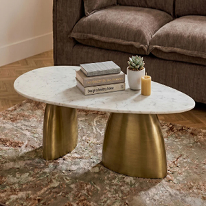 Modern Dining Tables With <b>Marble</b> <b>Top</b>, Luxury Dining Table Space Saving Oval Shape Dining Table Metal Base Dining Table - Product Image 2