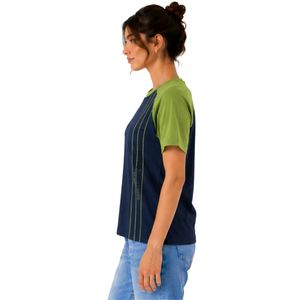 เสื้อยืดแขนสั้นคอกลมสีกรมท่าและสีเขียวมะนาวสำหรับผู้หญิง  แบบแร็กแลน  รับสกรีนโลโก้  ผลิตจากผ้าโพลีเอสเตอร์ผสมคอตตอน  สไตล์ลำลองสำหรับฤดูร้อน  รับผลิตเสื้อผ้าแบบ OEM - Product Image 3