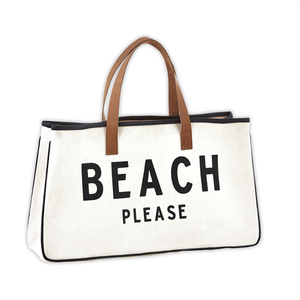 Sacs à main de plage réutilisables écologiques en toile imprimée Sacs fourre-tout en toile de coton pour femmes avec poignées en cuir - Product Image 1