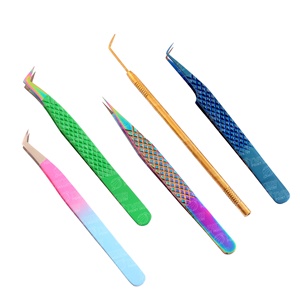 Ensemble de pincettes d'extension de cils pince à épiler colorée en acier inoxydable avec outil de levage outil de soin de beauté d'emballage personnalisé - Product Image 1