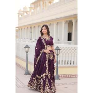 Attractivene Wine Reception Wear Lehenga Choli - Product Image 6