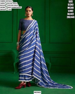 Sari Tradicional Bordado de Viscosa Regal River para Mujer, Ideal para Invierno/Verano en Gujarat, Fiestas de Diwali y Bodas, Sin Arrugas y Resistente a la Humedad - Product Image 4