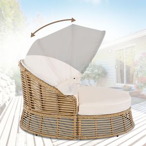 Sofá cama de mimbre para patio exterior con toldo retráctil, modelo N704G201243A, para piscina, con protección solar. - Product Image 5