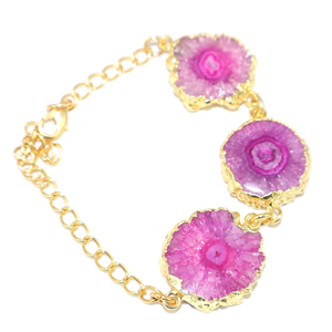 Pulsera de Cadena Ajustable con Cuarzo Rosa Natural y Baño de Oro de 22K, Joyería Moderna para Mujeres y Niñas, Venta al Por Mayor - Product Image 2
