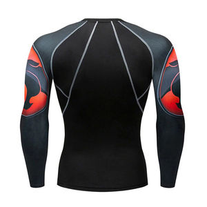 <b>Men's</b> Short Sleeve Anti-UV Rash Guard Sublimation Printed Black Red Quick Dry <b>Compression</b> <b>Shirt</b> MMA BJJ Workout Top - Product Image 2