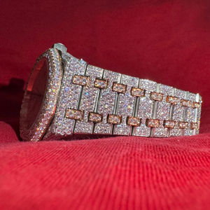 Reloj de Cuarzo de Lujo para Hombre con Bisel Cuadrado de Acero Inoxidable, Diamantes de Moissanita, Estilo Antiguo, Iced Rapper VVS - Product Image 1