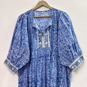 Vestido Midi Casual de Mujer, 100% Algodón Tejido, Liso, Manga Corta, Cintura Imperio, Estilo Babydoll, Oversize, Cuello en V, Ajuste Holgado - Product Image 2