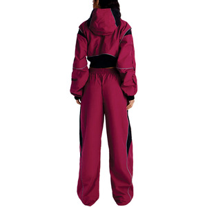 Custom Women Hooded Tracksuit Set Cropped Zip Windbreaker Jacket and Wide Leg Pants Streetwear Activewear <b>Lightweight</b> <b>Hoodies</b> - Product Image 6