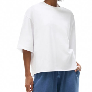 Camiseta Blanca Oversize de Manga Corta con Cuello Redondo para Hombre, Diseño Liso Informal, 100% Algodón Jersey - Product Image 2