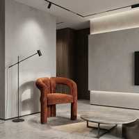 Fauteuil d'appoint moderne en tissu Teddy couleur caramel avec dossier en U pour salon