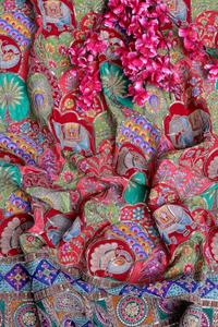 Red Multicolour Natural Crepe Floral Buta Placement Print Fabric with Heavy Ornamental Border for Ethnic Wear Kurti Material - Product Image 4