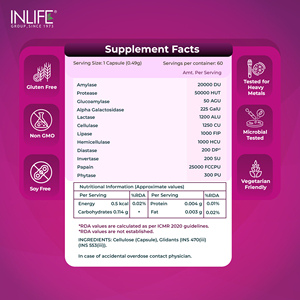 Capsules d'enzymes digestives, 60 capsules végétariennes, mélange d'enzymes en gélules, flacon de capsules pour adultes, usage quotidien - Product Image 2