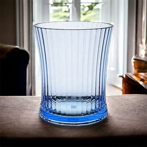 BPA-Free 12oz Blue Tritan Low Ball Whisky <b>Glasses</b> Straight Line Design for Water Usage - Product Image 4