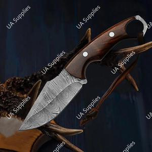 Couteau à lame fixe en acier Damas forgé à la main, manche ergonomique en bois de rose avec 4 trous pour les doigts, prise ferme, qualité industrielle, pour l'extérieur - Product Image 5