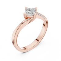 Bague de mariage en moissanite taille princesse brillante, en or rose 14K sur argent, avec pavé de diamants en forme de cerf-volant