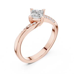 Anillo de compromiso con diamante moissanita de corte princesa brillante - Anillo de boda de oro rosa de 14K sobre plata con pavé de circonitas en forma de cometa - Product Image 3