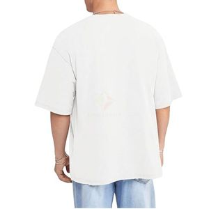 Camiseta Blanca Clásica para Hombre, Hombros Caídos, Algodón Peinado, Tela Resistente, Corte Holgado, Lista para Imprimir, Camisetas Casuales para Hombre - Product Image 2
