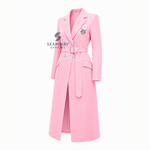 Gamma Phi Delta <b>Women's</b> <b>Double</b>-<b>Breasted</b> Belted Longline Trench <b>Coat</b> Notched Lapel Long Sleeve Tailored Formal Outerwear - Product Image 2