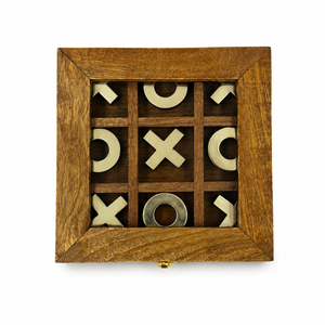 Juego de Tic Tac Toe de Madera de Lujo |   Tabla Artesanal de Madera de Mango 18x18x3.5 cm |   Juego de Mesa de Estrategia Clásico, Decoración, Regalo - Product Image 1