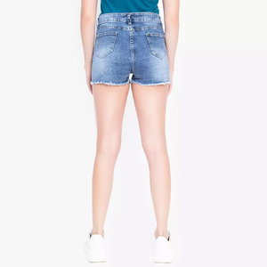 Shorts de Mezclilla para Mujer, a la Moda, de Cintura Alta, con Costuras Frontales, Elásticos, con Dobladillo Deshilachado, Estilo Casual de Verano - Product Image 2