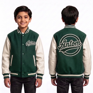 Chaqueta Varsity Personalizada, Chaqueta Letterman Verde con Bordado de Logotipo, Chaqueta Deportiva de Béisbol al por Mayor OEM ODM para Niños y Jóvenes - Product Image 1